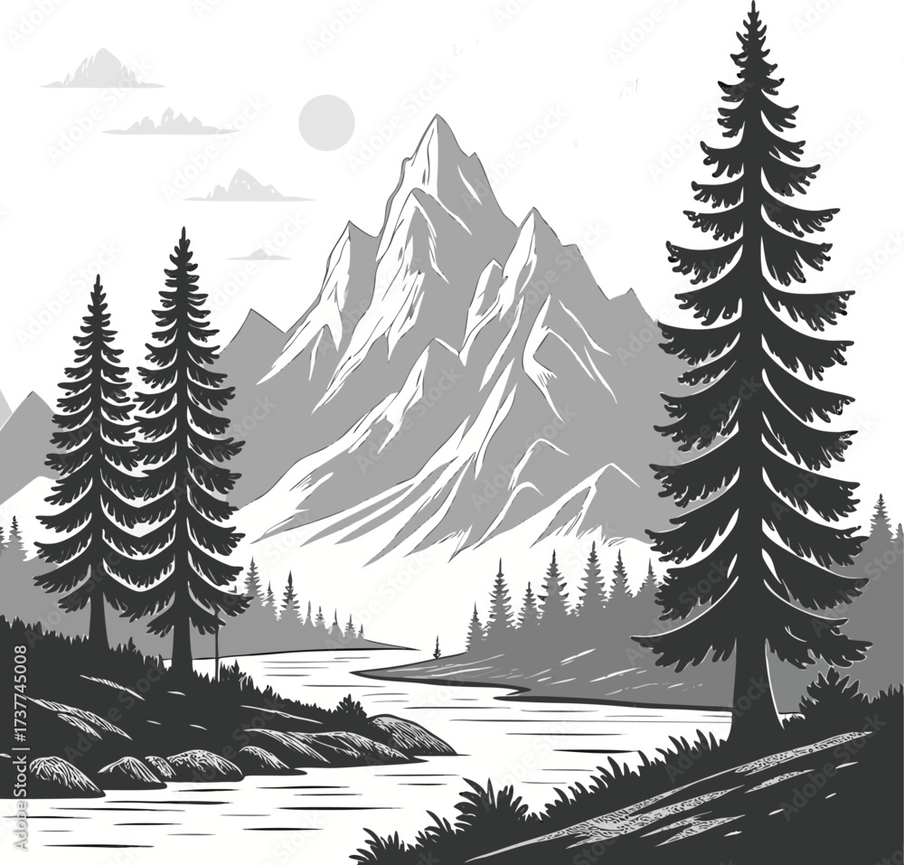 Fototapeta premium Stylized hill landscape with vibrant colors