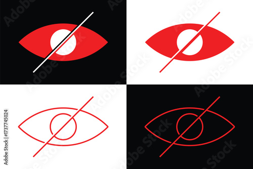 Eye crossed icon. Simple element illustration. outline and flat symbol design. Blind icons basic simple design. eye hide icon, incognito icon no eye view hidden icon set. vision icon, see view icons 