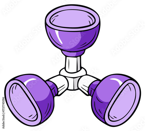 Bold cartoon illustration of a purple three headed suction cup device