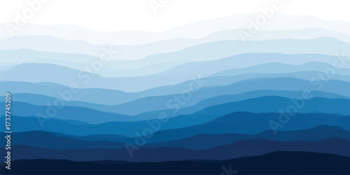 Abstract blue hills and mountains landscape in layered design digital illustration