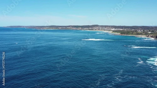 Pacific coast of Australia in Aerial panorama at Swansea channel Caves beach.