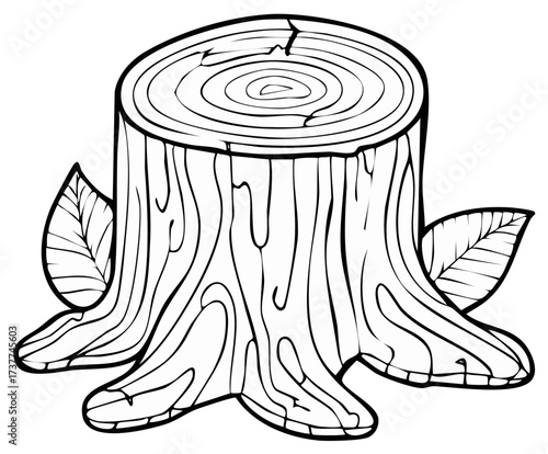 Tree Stump with Leaves Illustration Outline