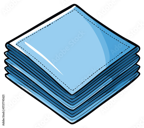 Folded Fabric Napkins Cartoon Illustration Stack of Blue Textile Servilletas