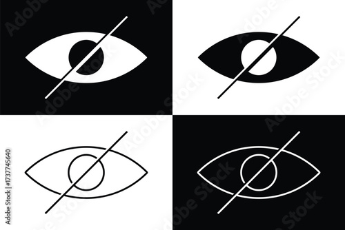 Eye crossed icon. Simple element illustration. outline and flat symbol design. Blind icons basic simple design. eye hide icon, incognito icon no eye view hidden icon set. vision icon, see view icons 