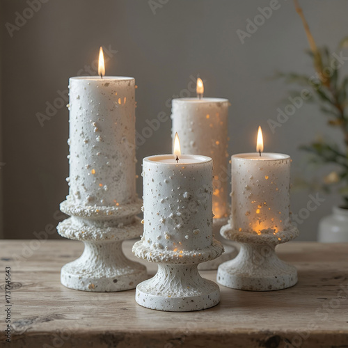 Christmas candle holders crafted from concrete or stone.