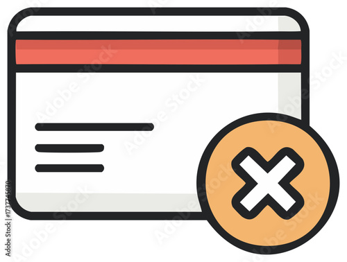 Credit Card Rejected with Red X Symbol Illustration Flat Design