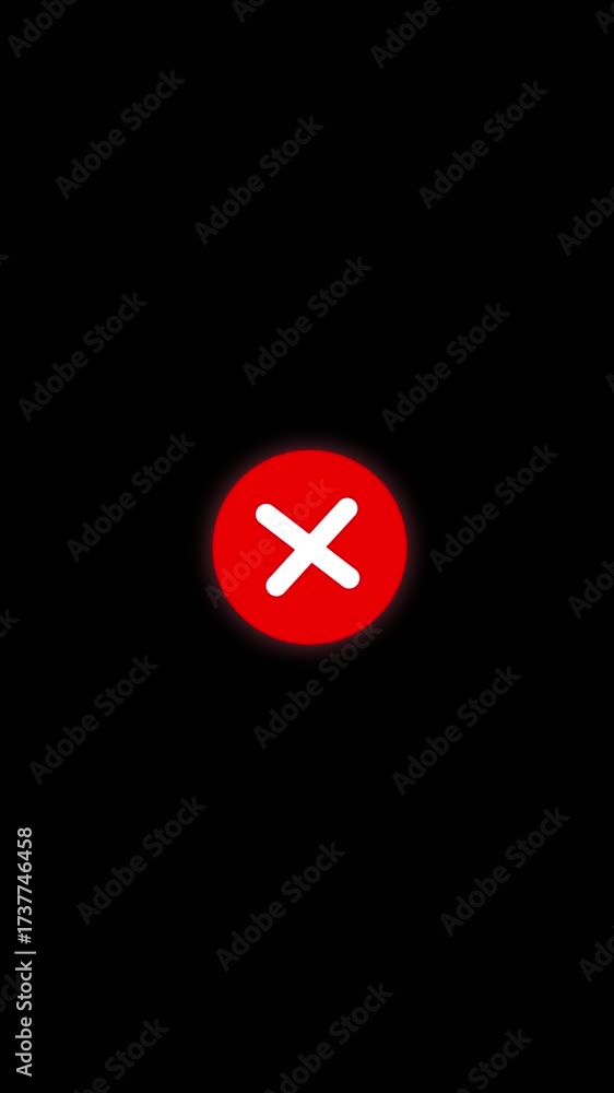 Vertical video wrong cancel reject deny button animation red cross mark ...