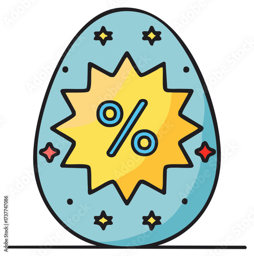 Decorative Easter egg icon with discount percentage symbol for seasonal sales promotion