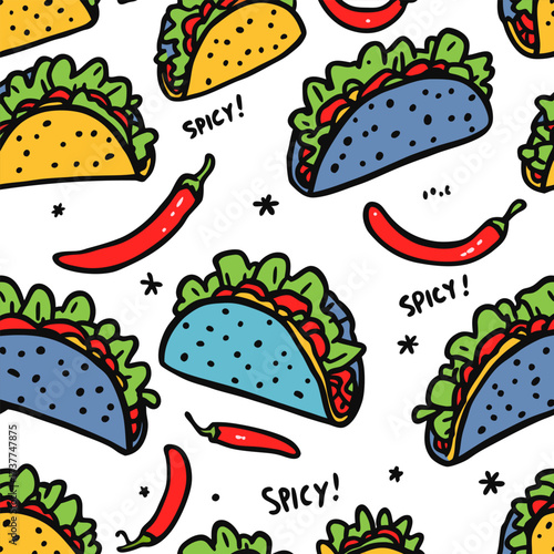 Fun Doodle Spicy Tacos Pattern Food design t-shirt streetwear clothing, vector typography, perfect for modern apparel
