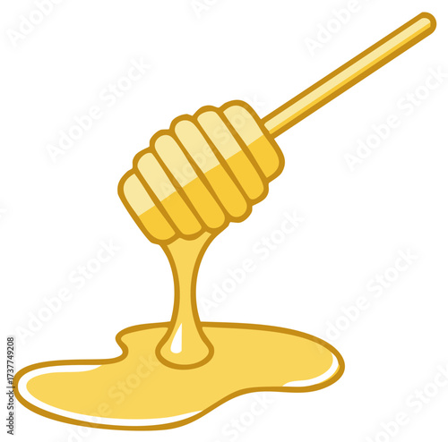 Honey Dipper with Dripping Honey Cartoon Illustration Honeycomb Sweet Food