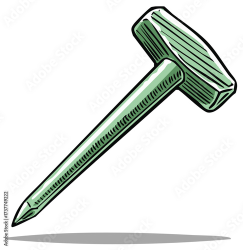 Cartoon Tent Stake Ground Peg Green Illustration for Outdoor Camping Equipment