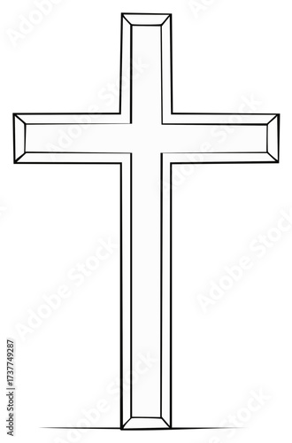 Outline of a simple Christian cross with a subtle 3D effect and shadow