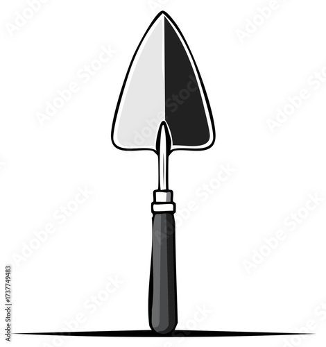 Illustration of a gardening trowel with black and white blade and handle