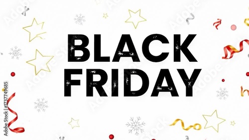 Black Friday sale banner with festive decorations and a white background.