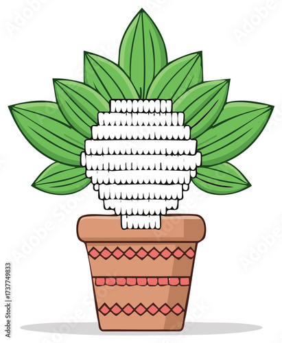 Cauliflower plant in flowerpot illustration with leaves healthy organic food concept for cooking and vegetarian diet