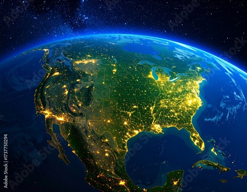Night view of North America from space
