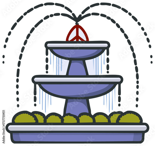 Three Tiered Fountain with Peace Sign Topper Icon Water Feature Vector