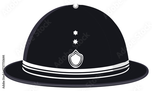 Police Custodian Helmet with Emblem and Stars Illustration of British Law Enforcement