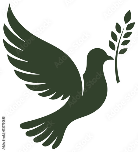 Dove in Flight Carrying Olive Branch Symbol of Peace and Hope