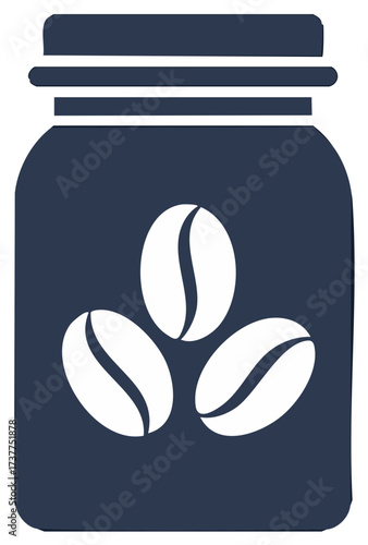Simple vector icon of a coffee storage jar with a three bean logo