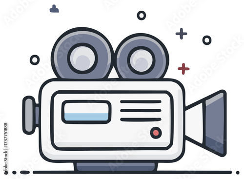Vintage Movie Camera in Clean Graphic Style Retro Design Element Film Production Industry Icon