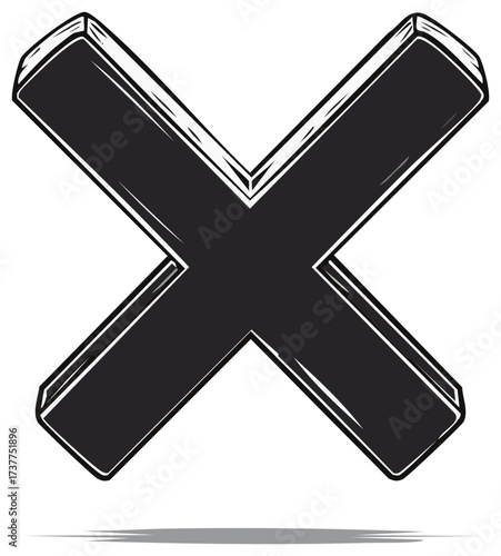 Bold black and white 3D X mark symbol for rejection or cancellation