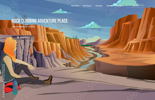 Rock Climbing Adventure Place vector illustration with abstract nature elements, including lifestyle, character, and background. Ideal for sport, hobby, and landscape content.