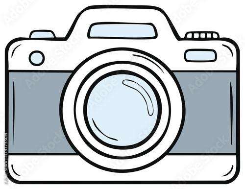 Camera illustration in white and grey with a simple cartoon style isolated on white background
