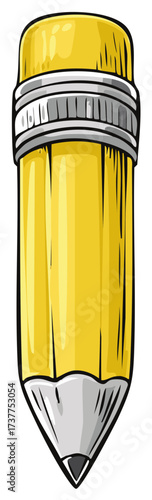 Sharp yellow pencil with a pink eraser and silver ferrule close up illustration