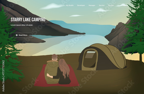 Starry Lake Camping vector illustration with abstract nature elements, including lifestyle, character, and background. Ideal for sport, hobby, and landscape content.