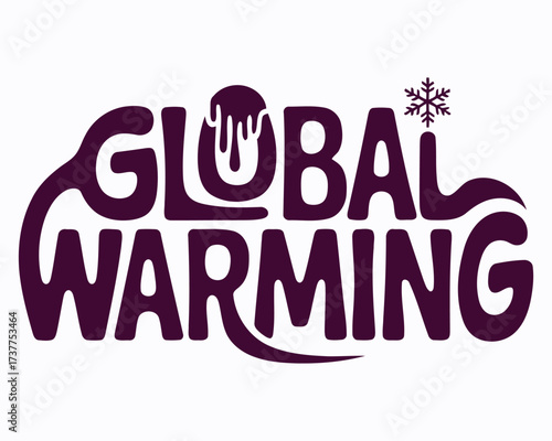 Artistic Depiction of Global Warming with Melting Font and Snowflake Accent Symbolizing Climate Change and Environmental Concerns on Global Warming