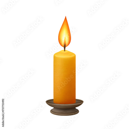 Lit Candle of Tranquility: The image captures a single, elegantly lit candle. The flame, a vibrant dance of light and warmth, casts a soft glow, evoking a sense of peace and serenity.
