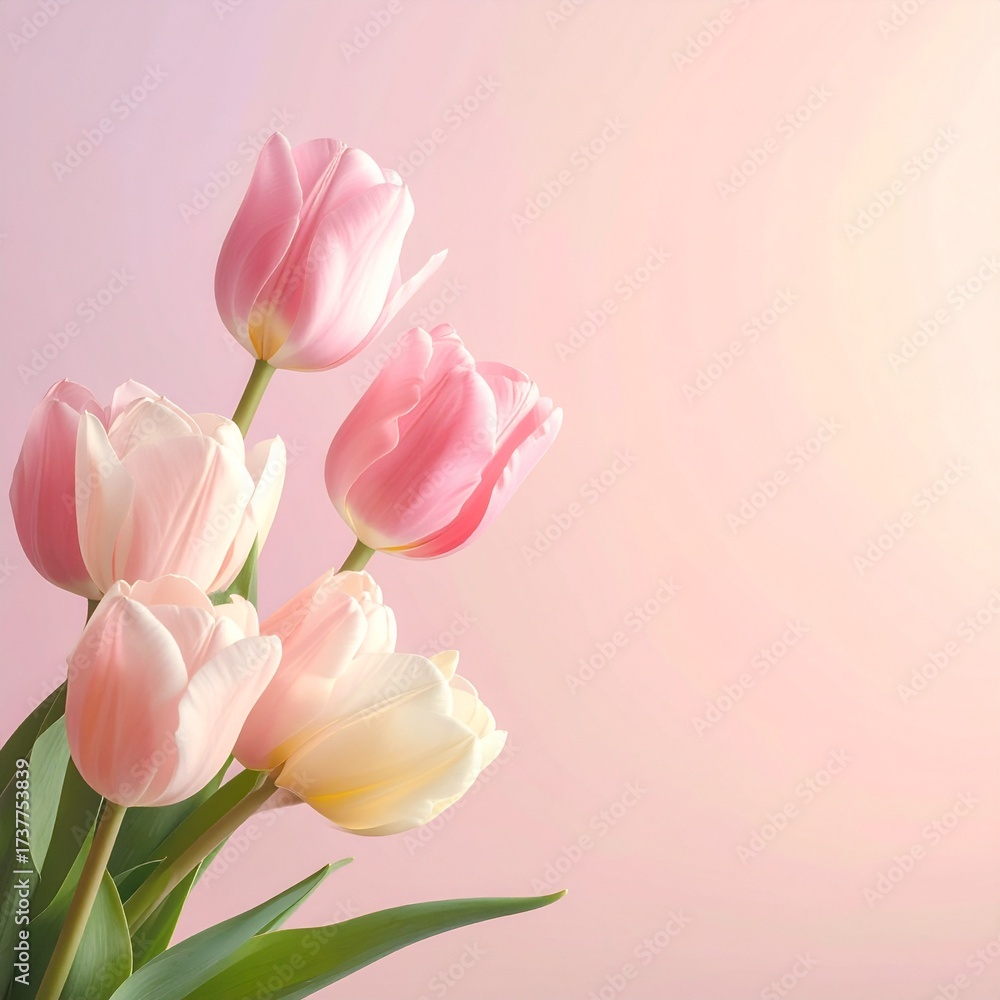 Fototapeta premium Pink Tulips Blooming on a Soft Backdrop