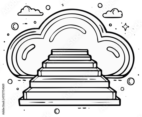 Stairs leading to a fluffy cloud, simple vector illustration for learning resources or coloring books