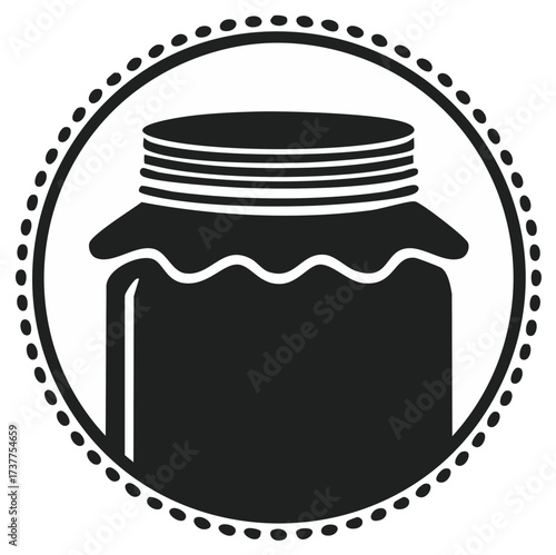 Simple icon of a homemade jam jar with a dotted circular frame vector graphic