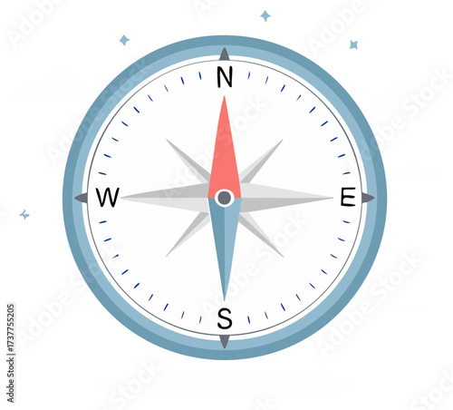 Simple compass illustration showing direction for navigation travel and exploration