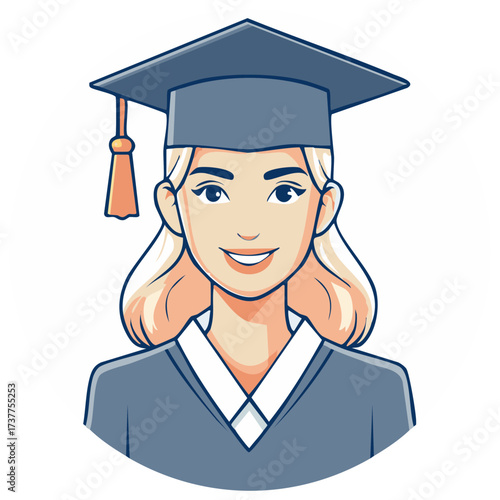 Illustration of a Smiling Graduate with Blonde Hair Wearing a Cap and Gown Ready for the Graduation Ceremony