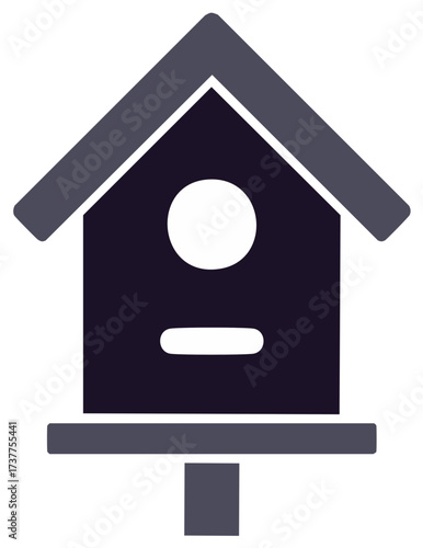 Simple stylized birdhouse with circular entrance hole and perch icon for nature and garden themes