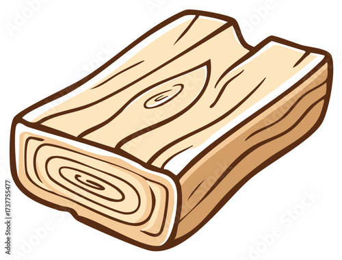 Hand drawn cartoon illustration of a cut wooden log showing wood grain and tree rings