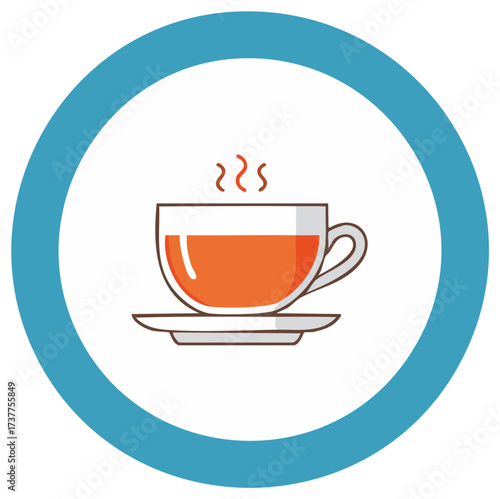 Hot Tea Cup Simple Illustration in Blue Circle Icon Beverage Refreshment
