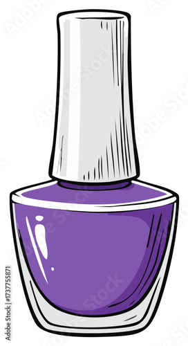 Purple Nail Polish Bottle Illustration, Cosmetic Product, Hand Drawn Style, Vector