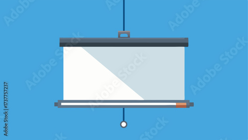 A projector screen hanging from the ceiling ready to display presentations or slideshows.