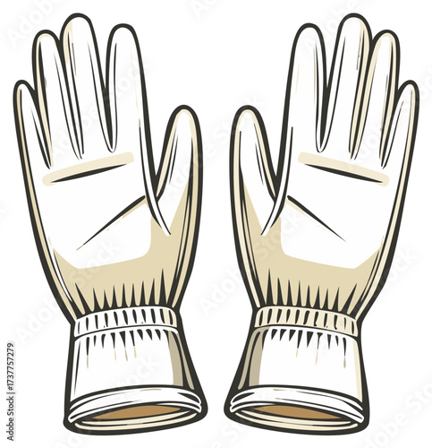 Pair of protective gloves in beige with detailed outline and cartoon style isolated on white background