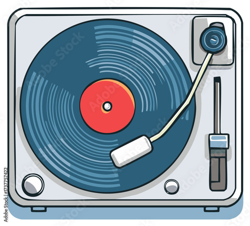 Classic Turntable with Vinyl Record Playing Music Stylized Illustration