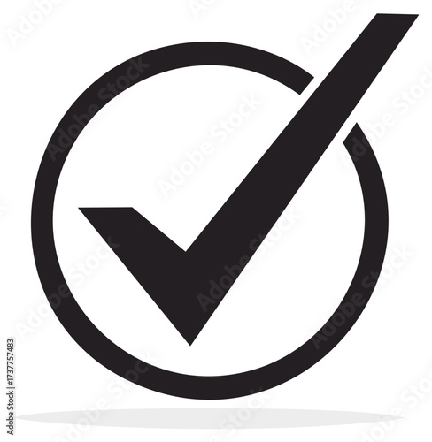 Check mark icon in circle, sign of approval, verification, validation and acceptance in vector
