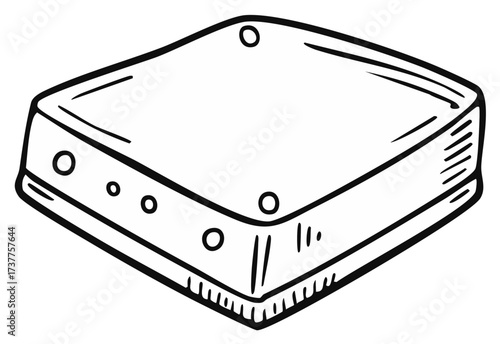 Bedframe platform box with metal details sketch style for furniture catalogs