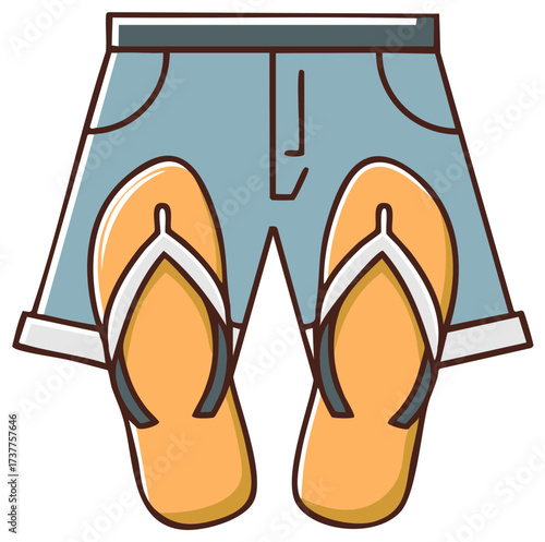 Cartoon illustration of shorts and flip flops