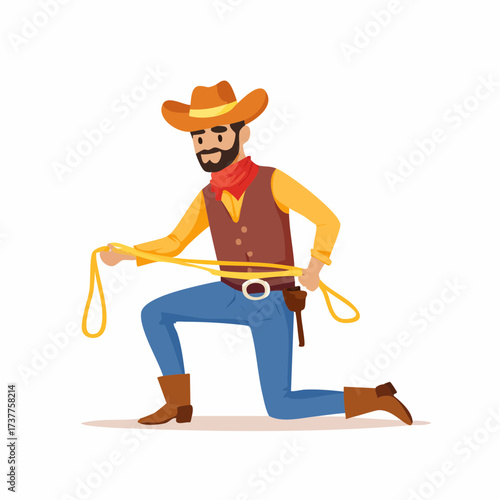 Cow-boy avec son lasso à la main, coloré, illustration, isolé sur fond blanc