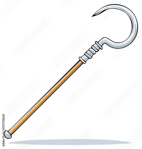 Traditional shepherd's staff cartoon drawing with a silver curved hook