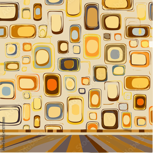Mosaïque de motifs décoratifs vintage, rétro, inspiration année 70, abstrait, papier peint mural, tapis, fond d'écran, poster.. couleurs chaudes